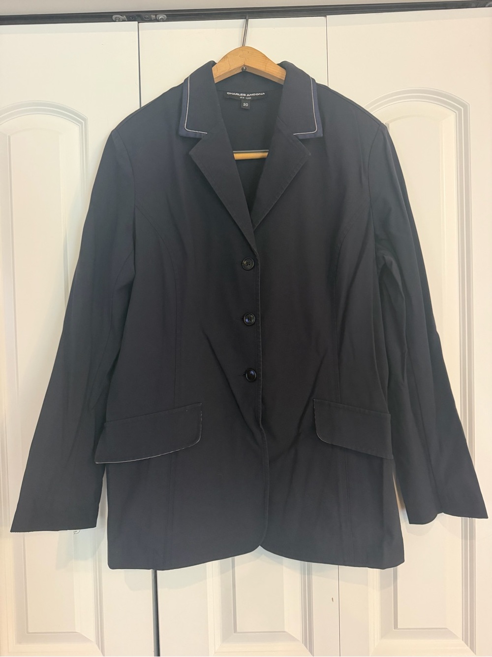 Charles Ancona show coat ladies size 20 with contrast satin piping.